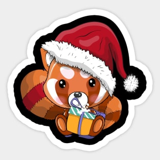 Cute cartoon red panda with christmas hat Sticker